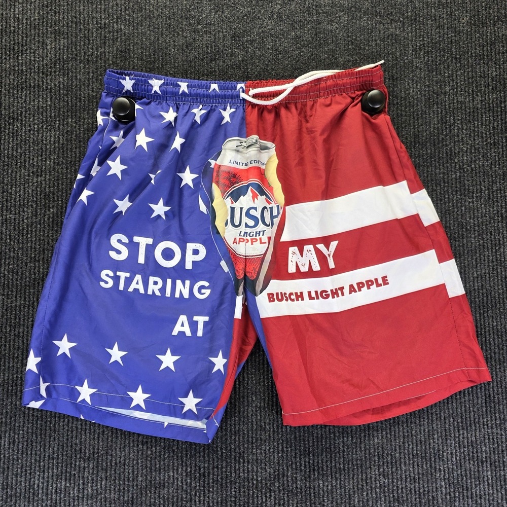 Busch Apple Beer Swim Trunks Shorts Men's Size XL Limited Edition AOP